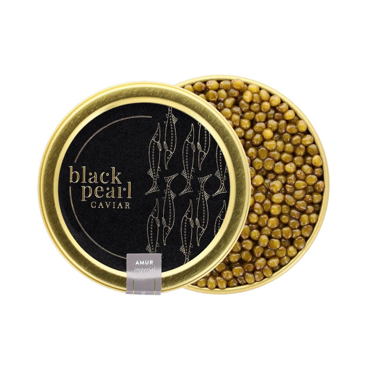 Caviar tin, large caviar, gold color roe, exclusive and rare selection.