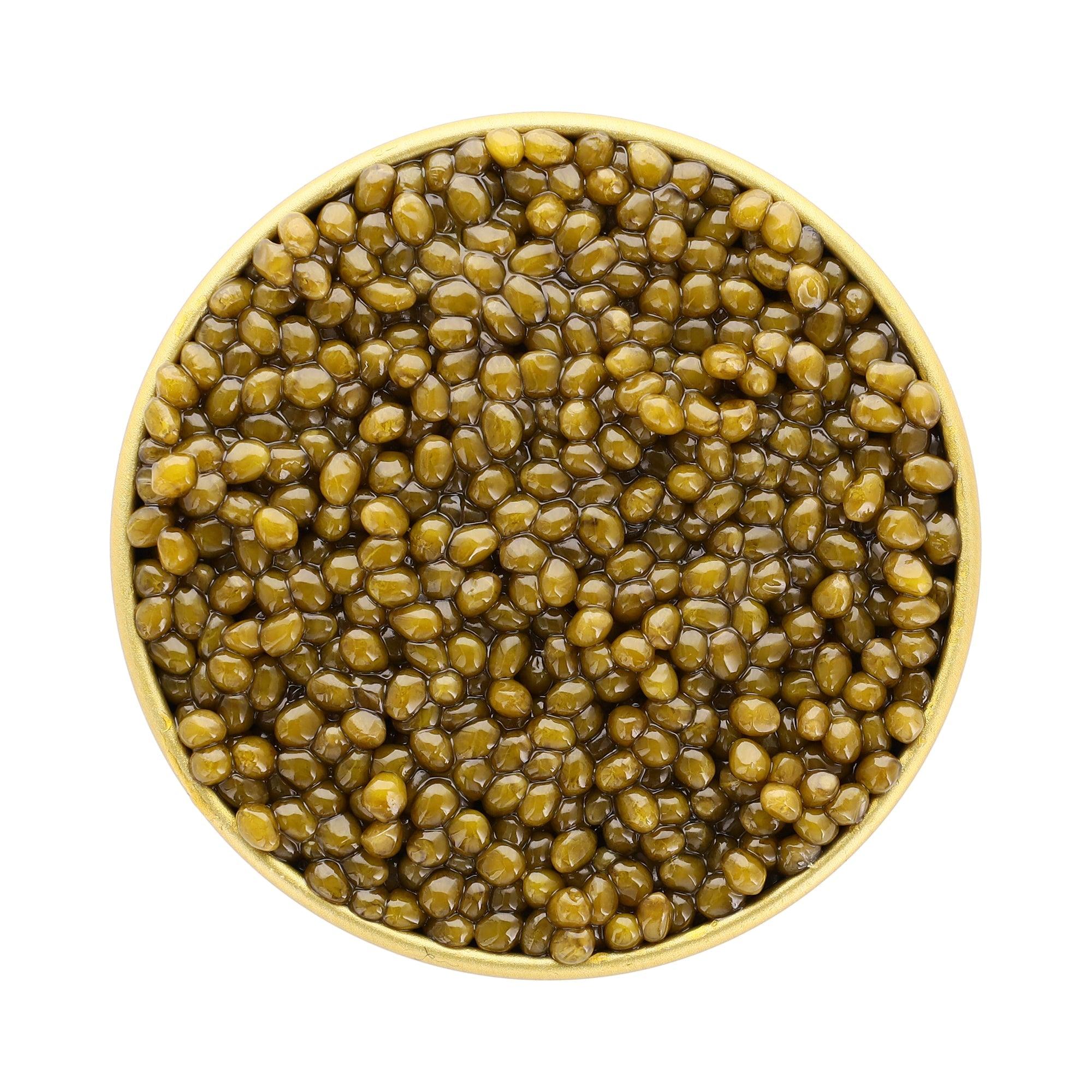 exclusive selection, large gold caviar, clean taste with bold flavors