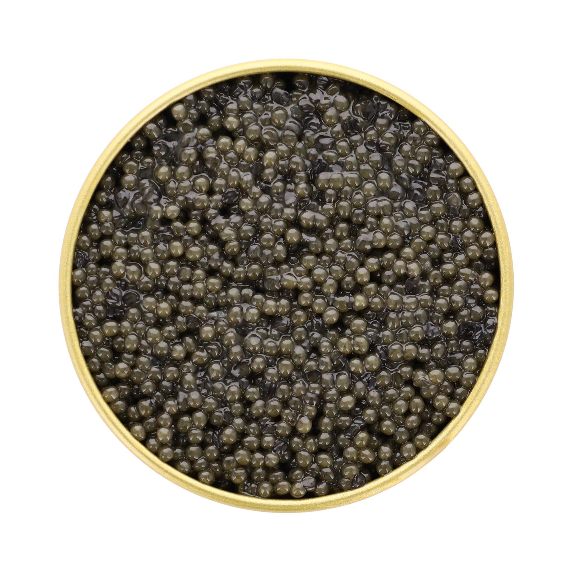 small grey caviar, creamy taste, wild, not a real esturgeon from the acipenser or huso family. 